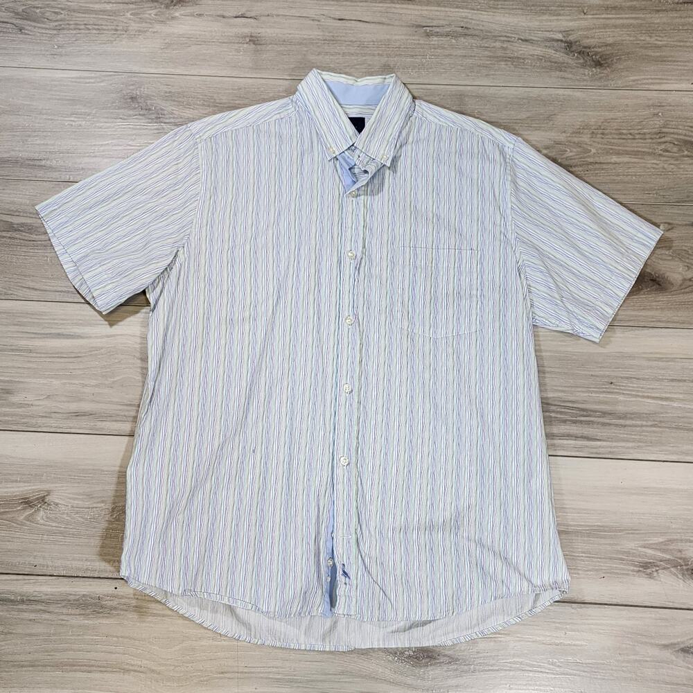 Tailorbyrd Shirt Men's Large White Multicolor Button Down Short Sleeve